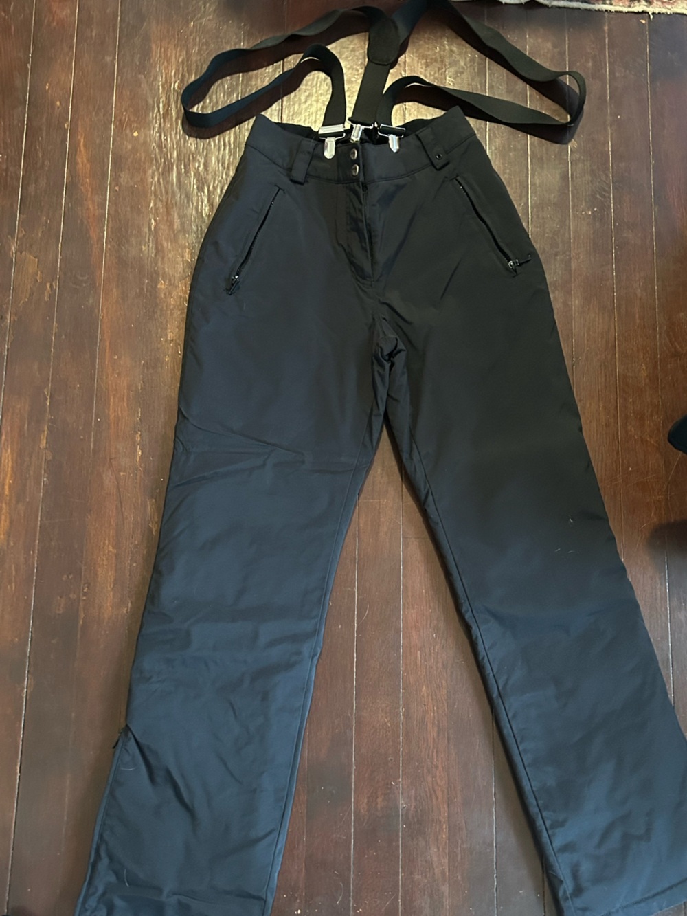 Women's Black Insulated Ski Jumpsuit Pants with Adjustable Suspenders